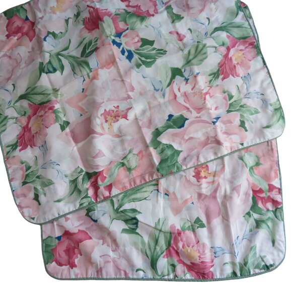 Pair of 2 Floral Standard Shams Pink Green Peony Pattern Cottagecore Country VTG - Picture 4 of 8